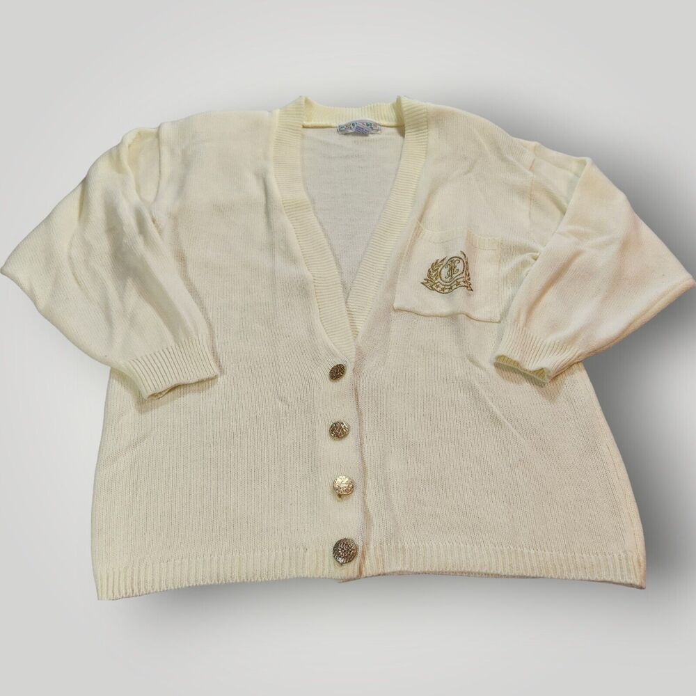 Amilano Women's M Ivory Cream 100% Acrylic Gold Embroidered Long Sleeve Cardigan